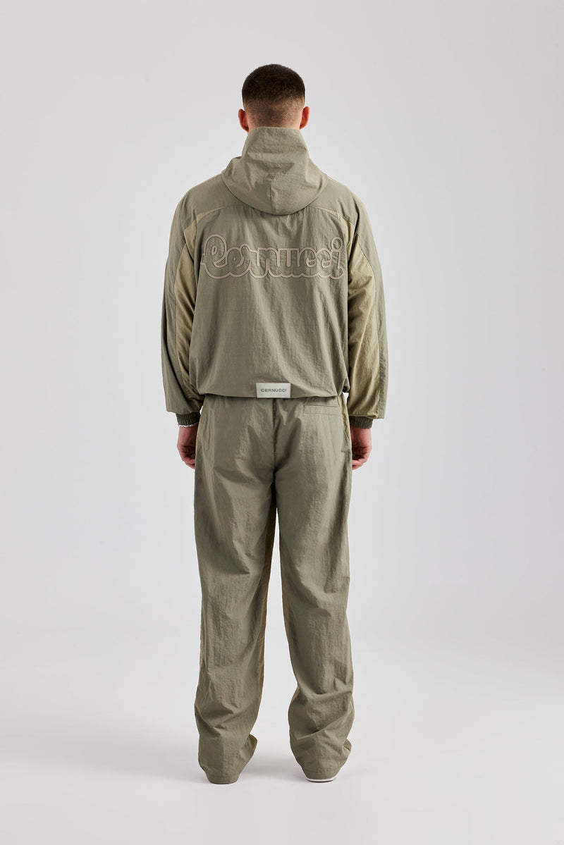 AmalfiGold Contrast Panel Nylon Tracksuit - Khaki