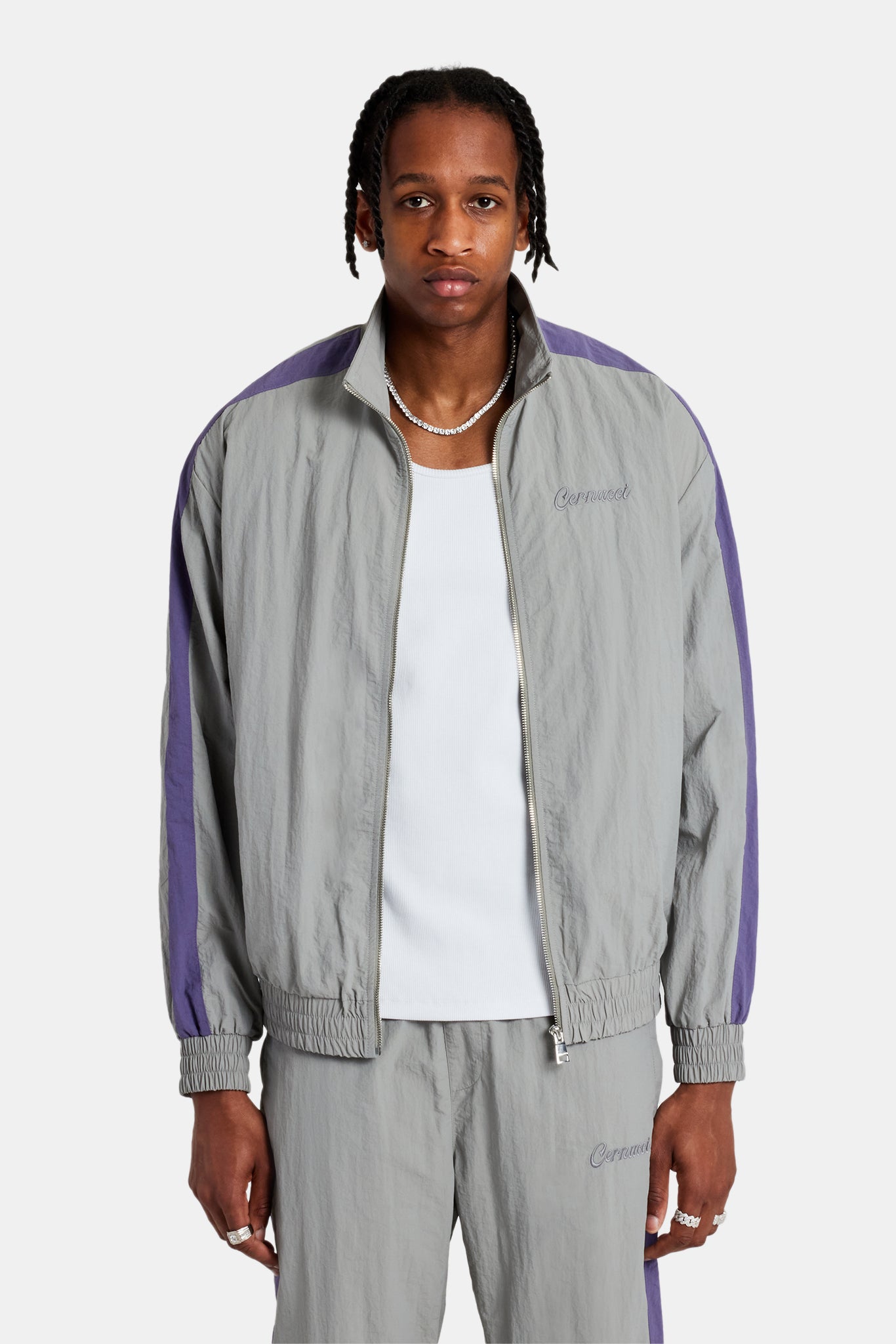 AmalfiGold Panelled Nylon Track Jacket - Charcoal