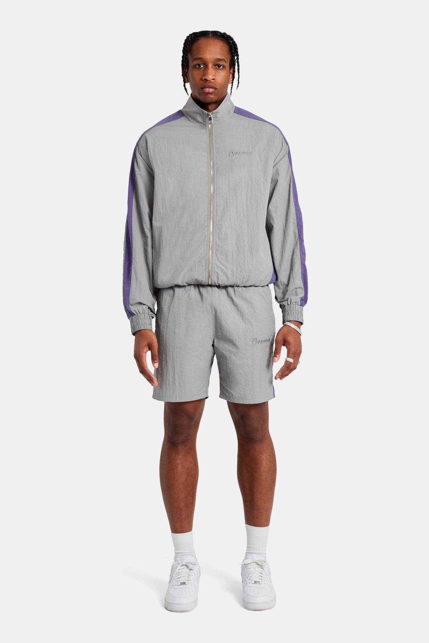 AmalfiGold Panelled Nylon Track Jacket & Short Set - Charcoal
