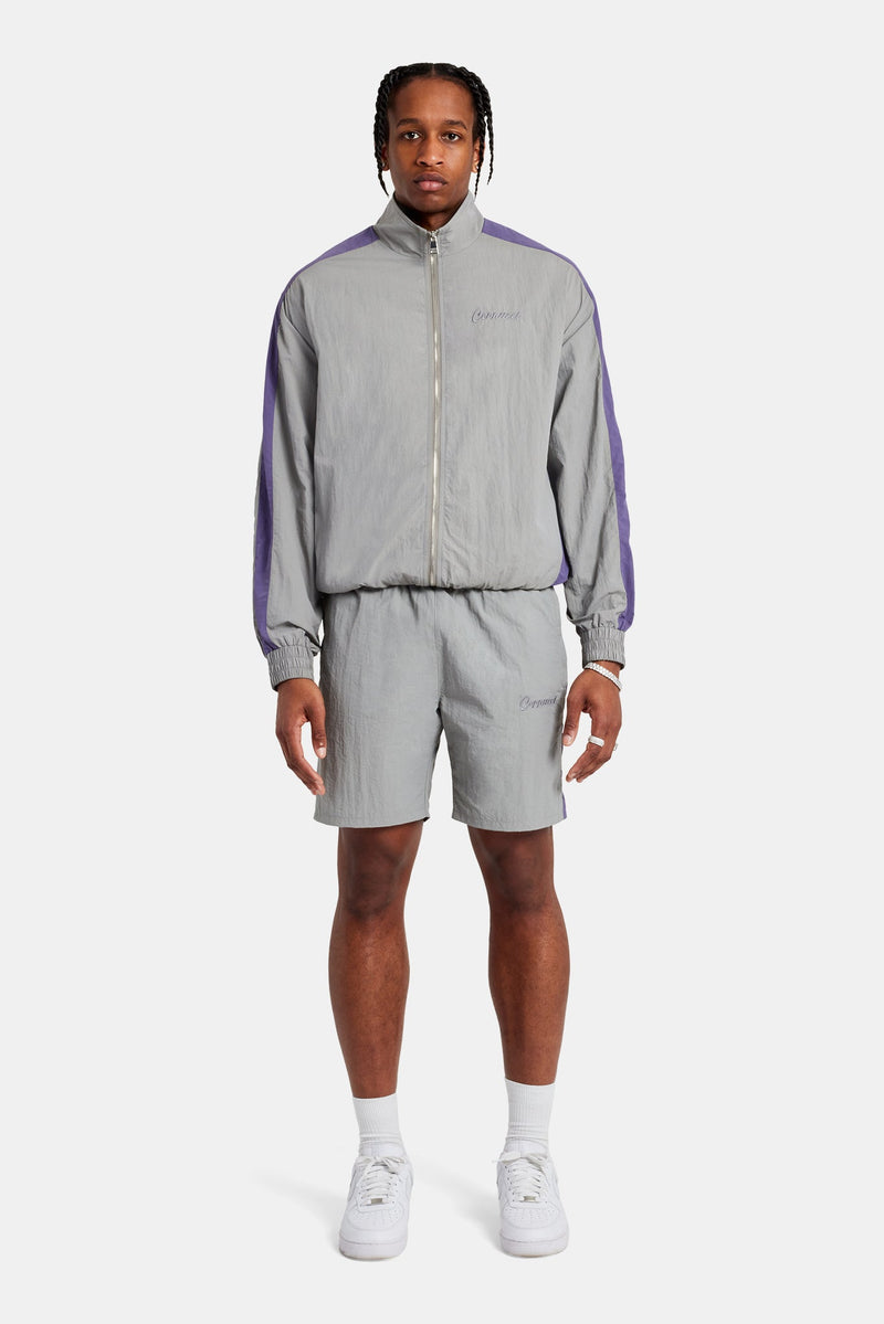 AmalfiGold Panelled Nylon Track Jacket & Short Set - Charcoal