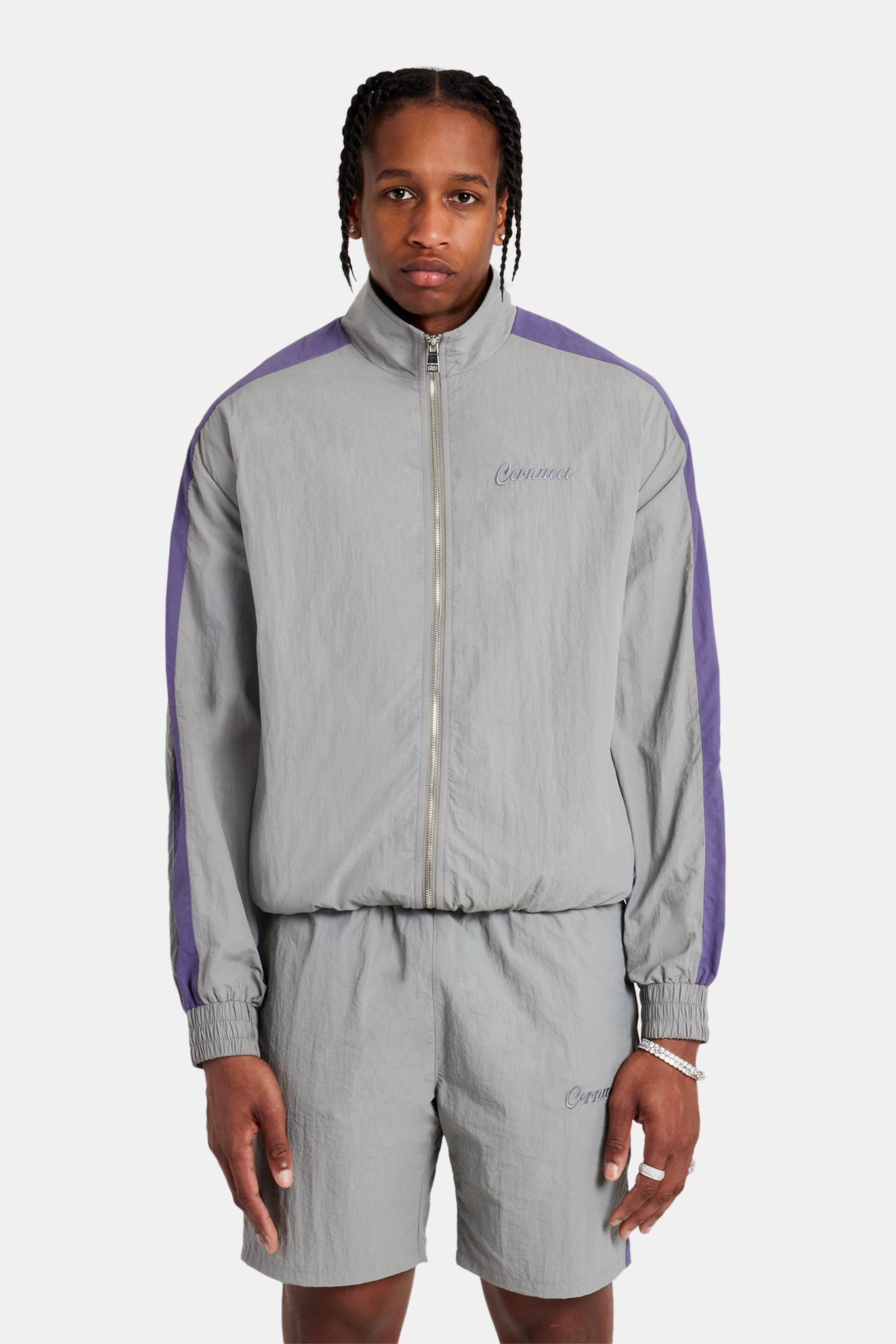 AmalfiGold Panelled Nylon Track Jacket & Short Set - Charcoal