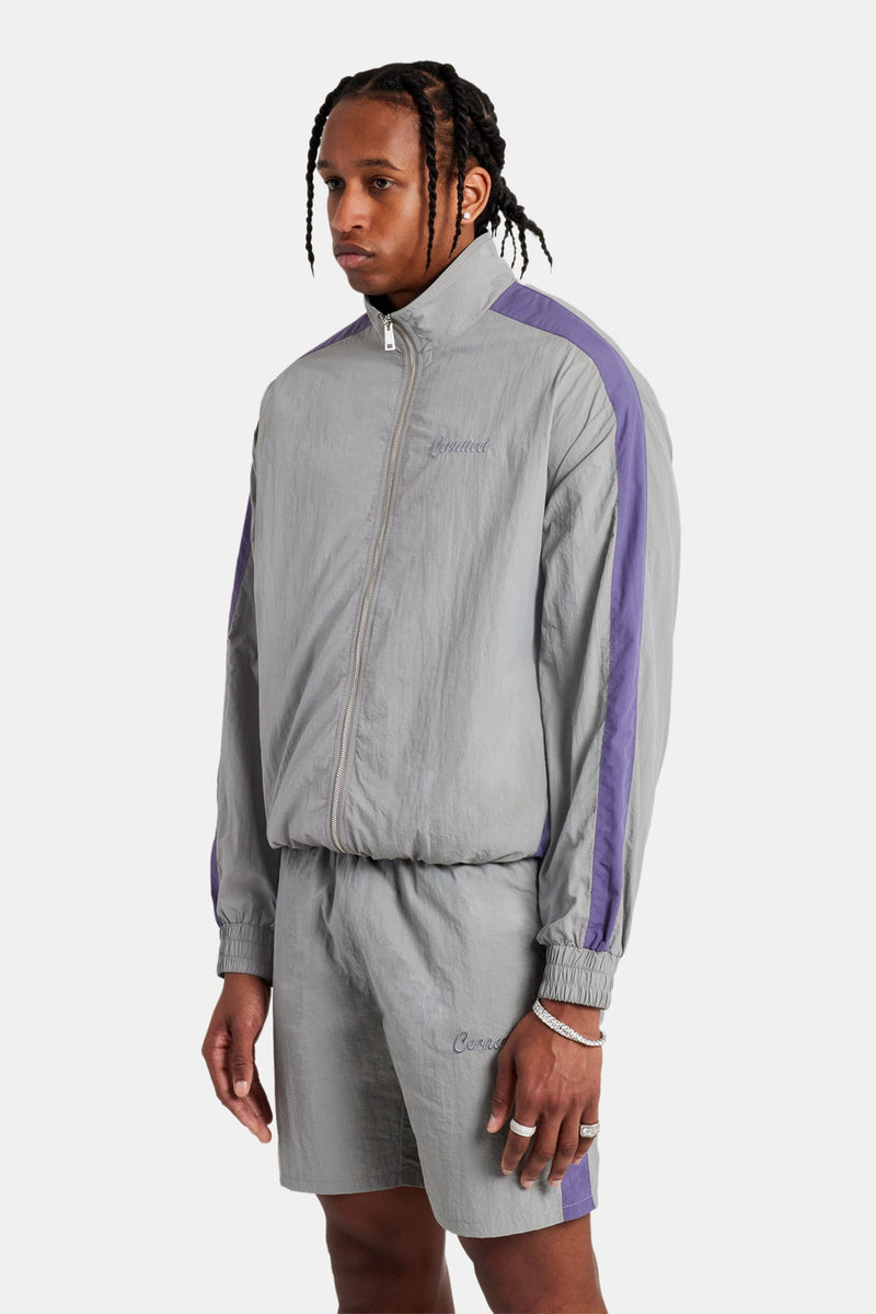 AmalfiGold Panelled Nylon Track Jacket & Short Set - Charcoal