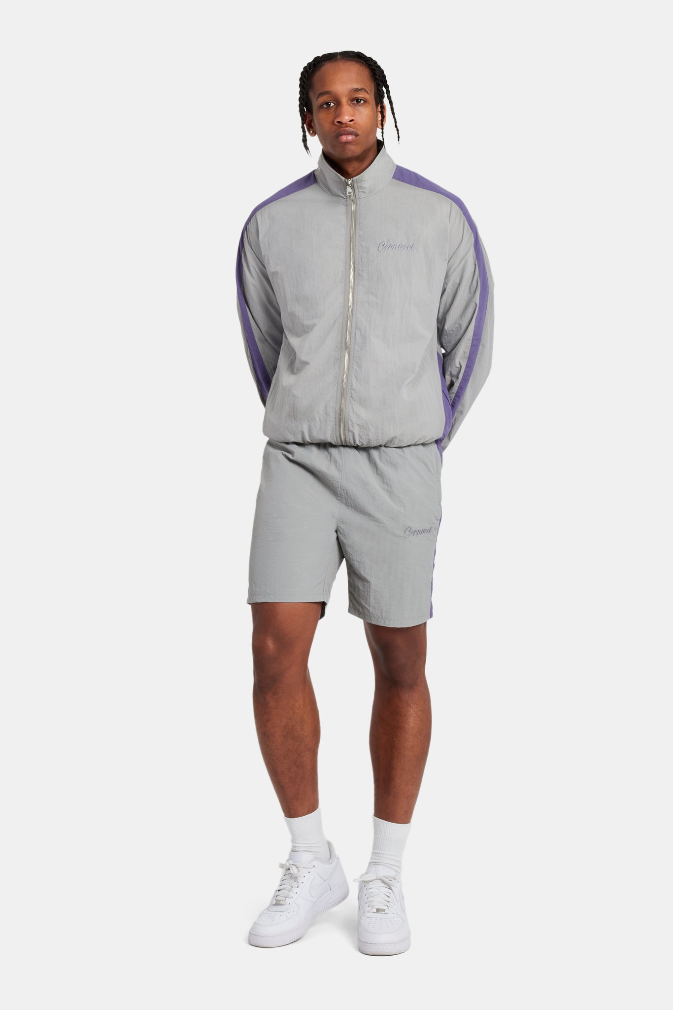 AmalfiGold Panelled Nylon Track Jacket & Short Set - Charcoal
