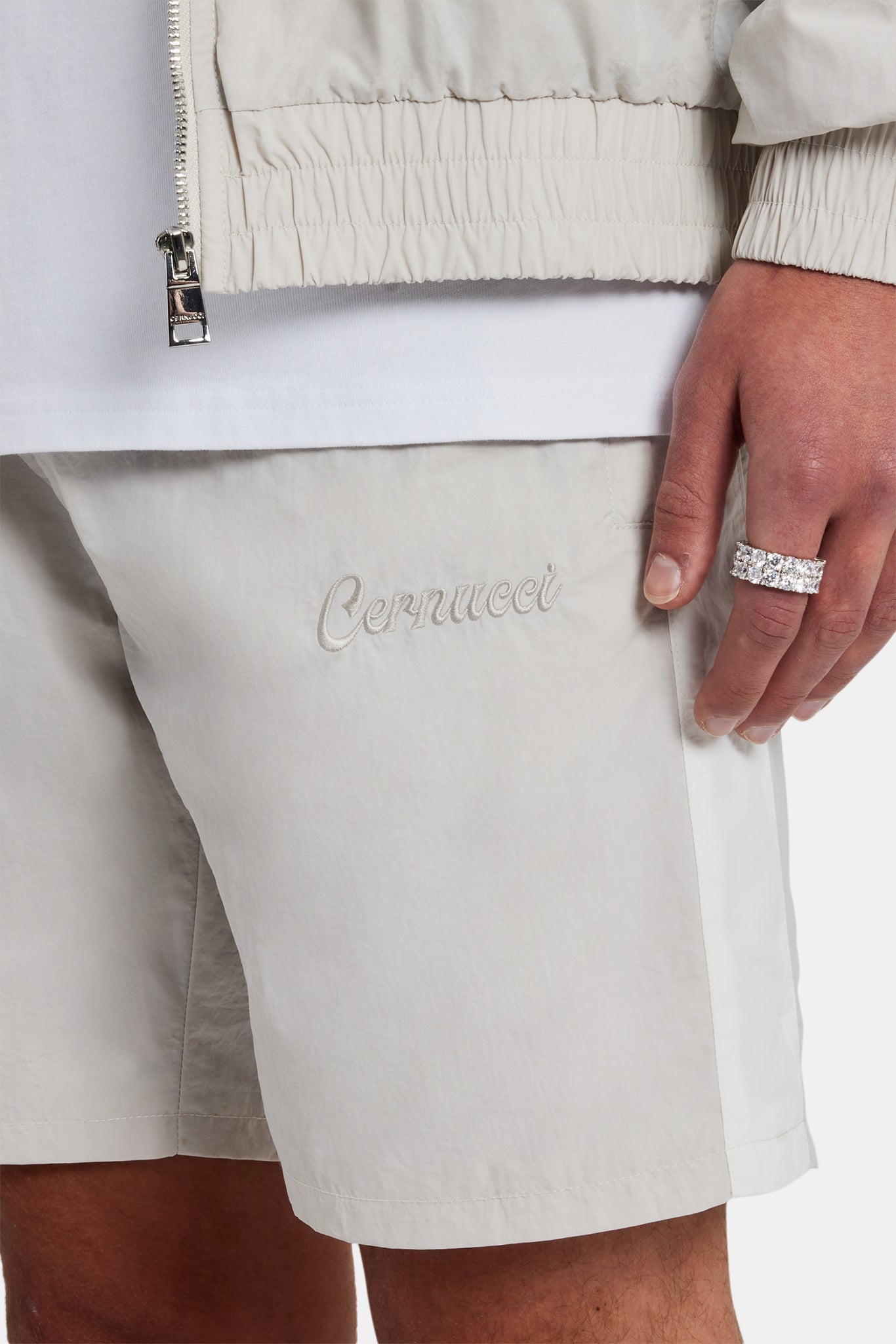 AmalfiGold Panelled Nylon Track Jacket & Short Set - Stone