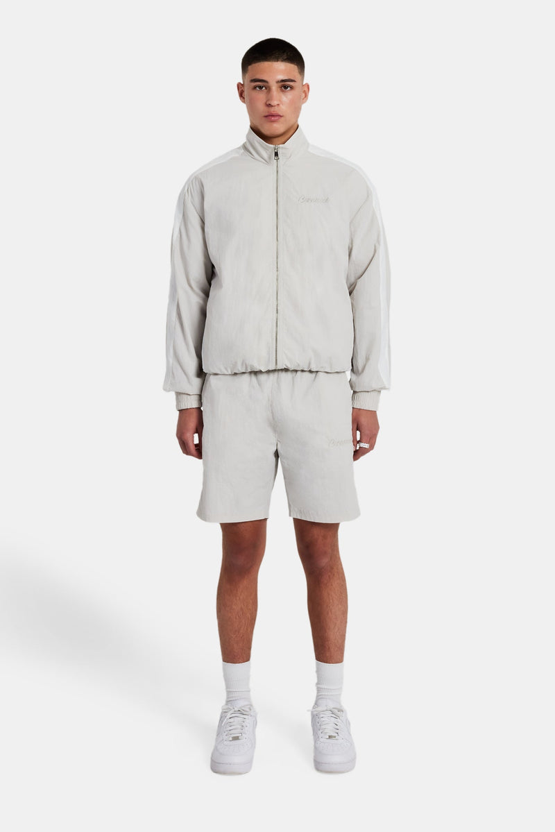 AmalfiGold Panelled Nylon Track Jacket & Short Set - Stone