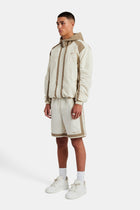 Nylon Colour Block Zip Through & Short Set - Off White