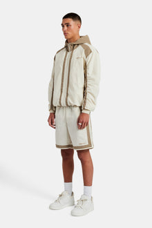Nylon Colour Block Zip Through & Short Set - Off White