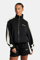 Womens Contrast Panel Track Jacket & Short Set - Black