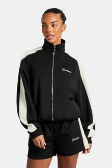 Womens Contrast Panel Track Jacket & Short Set - Black