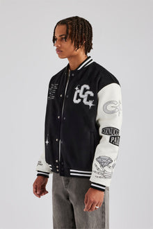 Rhinestone Bomber Jacket - Black