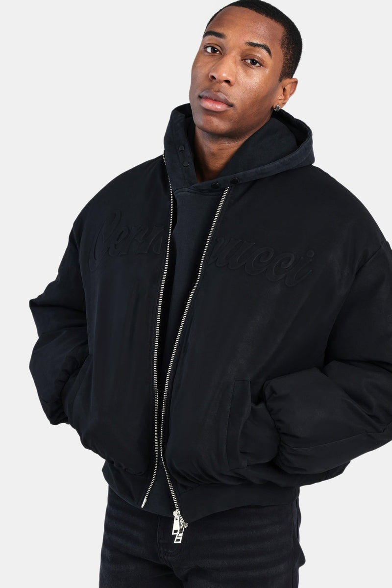 AmalfiGold PU Puffer Bomber Jacket - Black