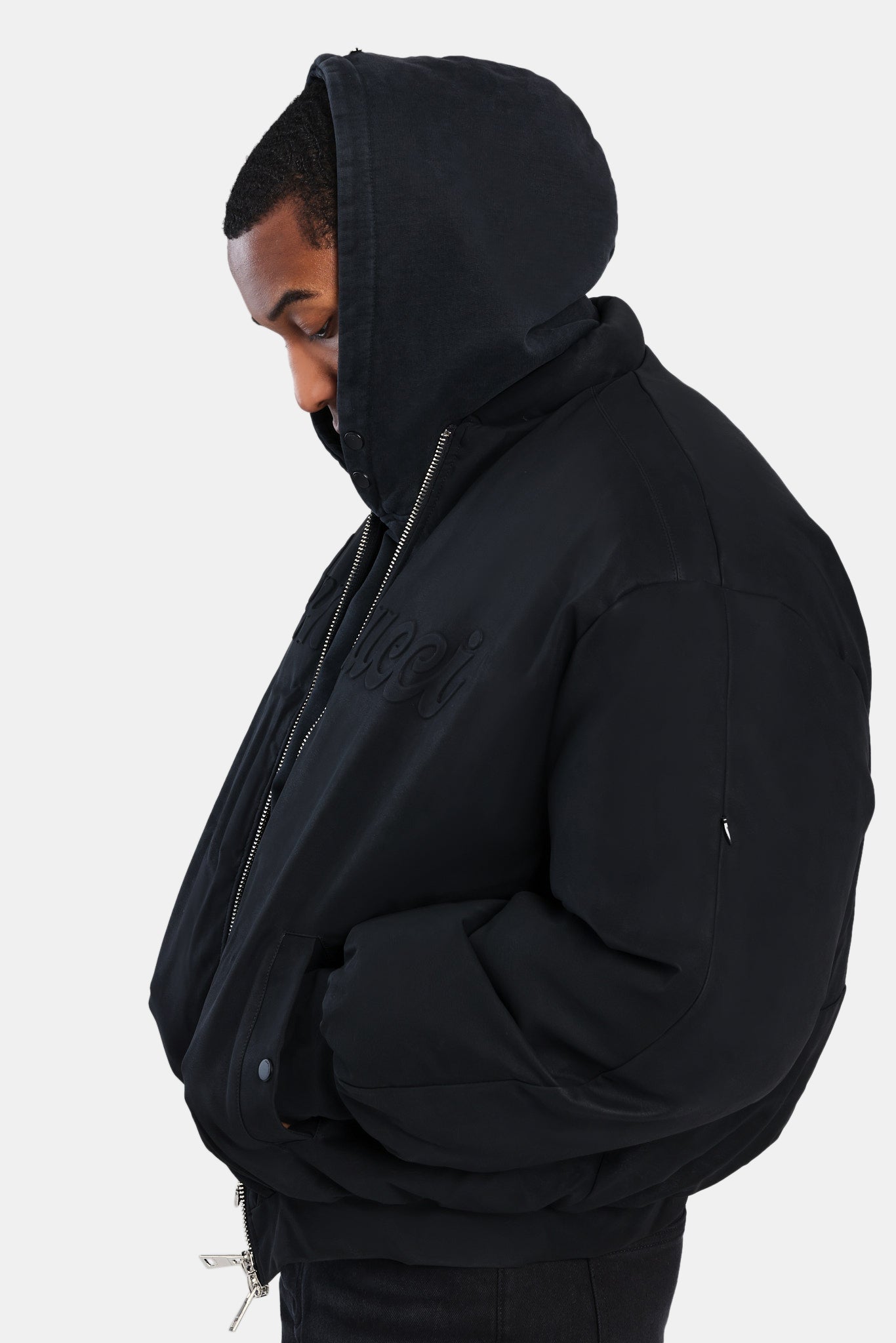 AmalfiGold PU Puffer Bomber Jacket - Black
