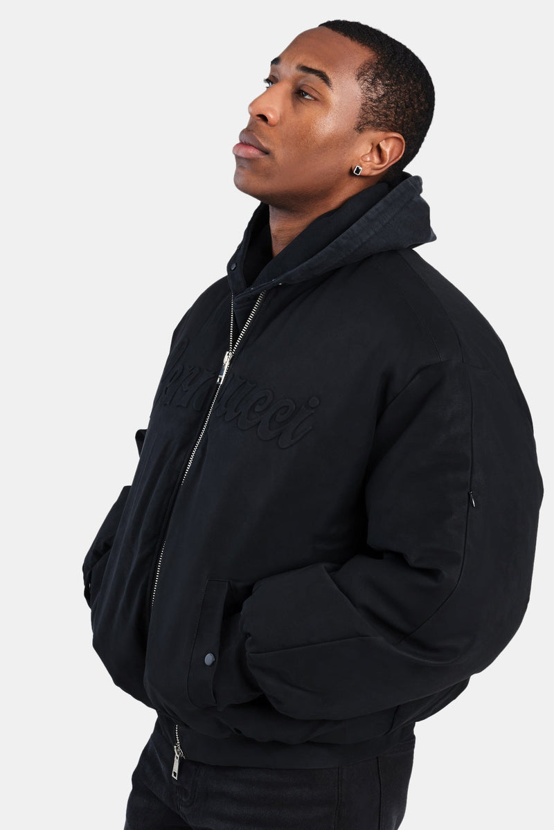 AmalfiGold PU Puffer Bomber Jacket - Black