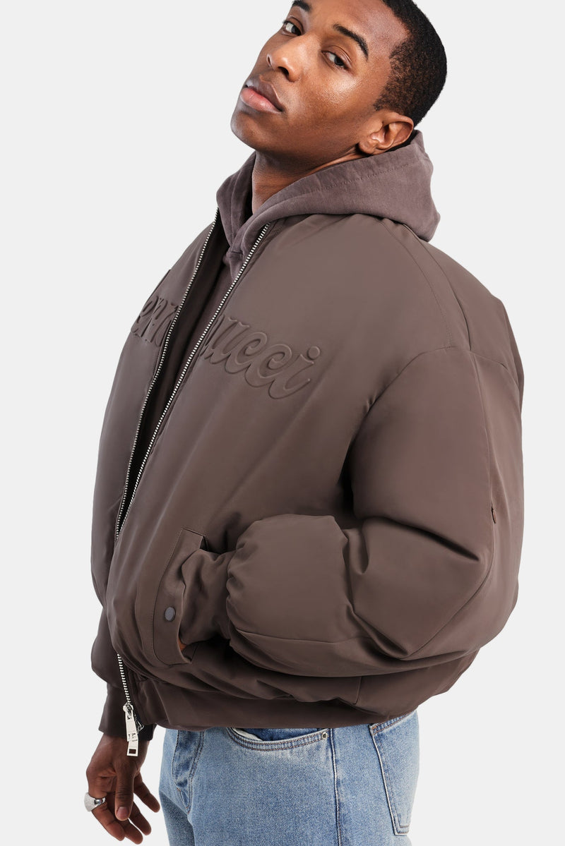 AmalfiGold PU Puffer Bomber Jacket - Brown