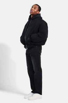 AmalfiGold PU Puffer Bomber Jacket - Black