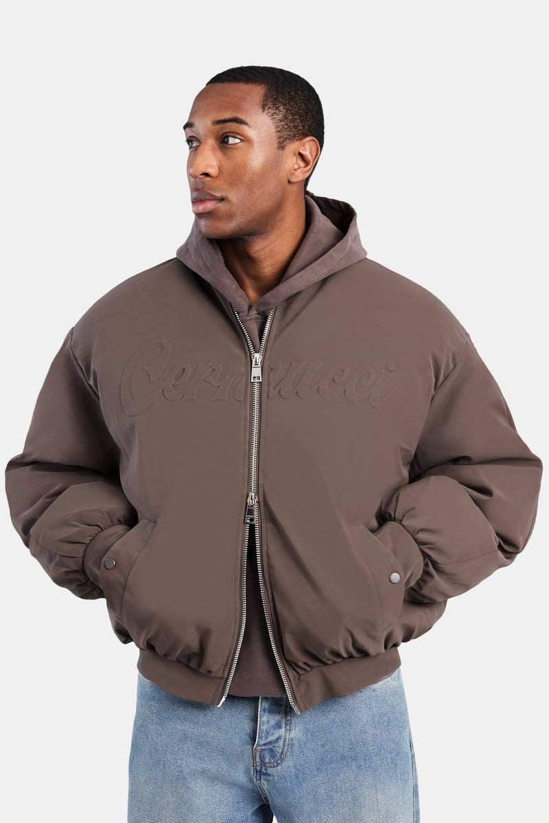 AmalfiGold PU Puffer Bomber Jacket - Brown