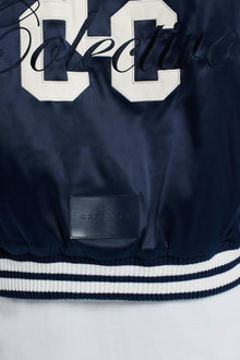 AmalfiGold Satin Souvenir Bomber Jacket - Navy