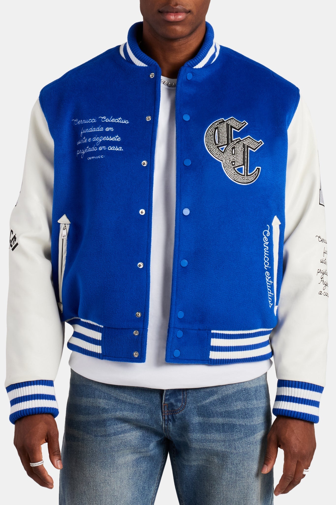 Limited Edition AmalfiGold Rhinestone Varsity Bomber - Cobalt