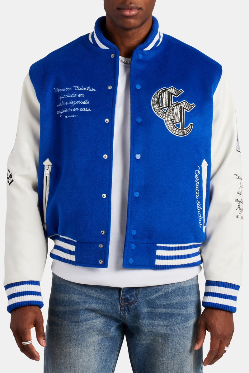 Limited Edition AmalfiGold Rhinestone Varsity Bomber - Cobalt