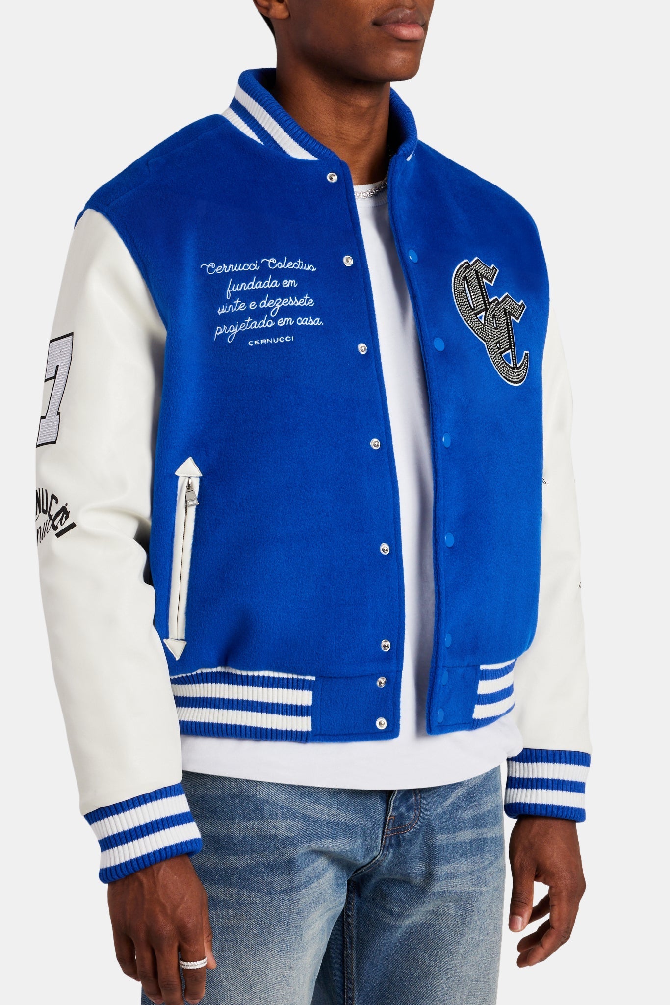 Limited Edition AmalfiGold Rhinestone Varsity Bomber - Cobalt