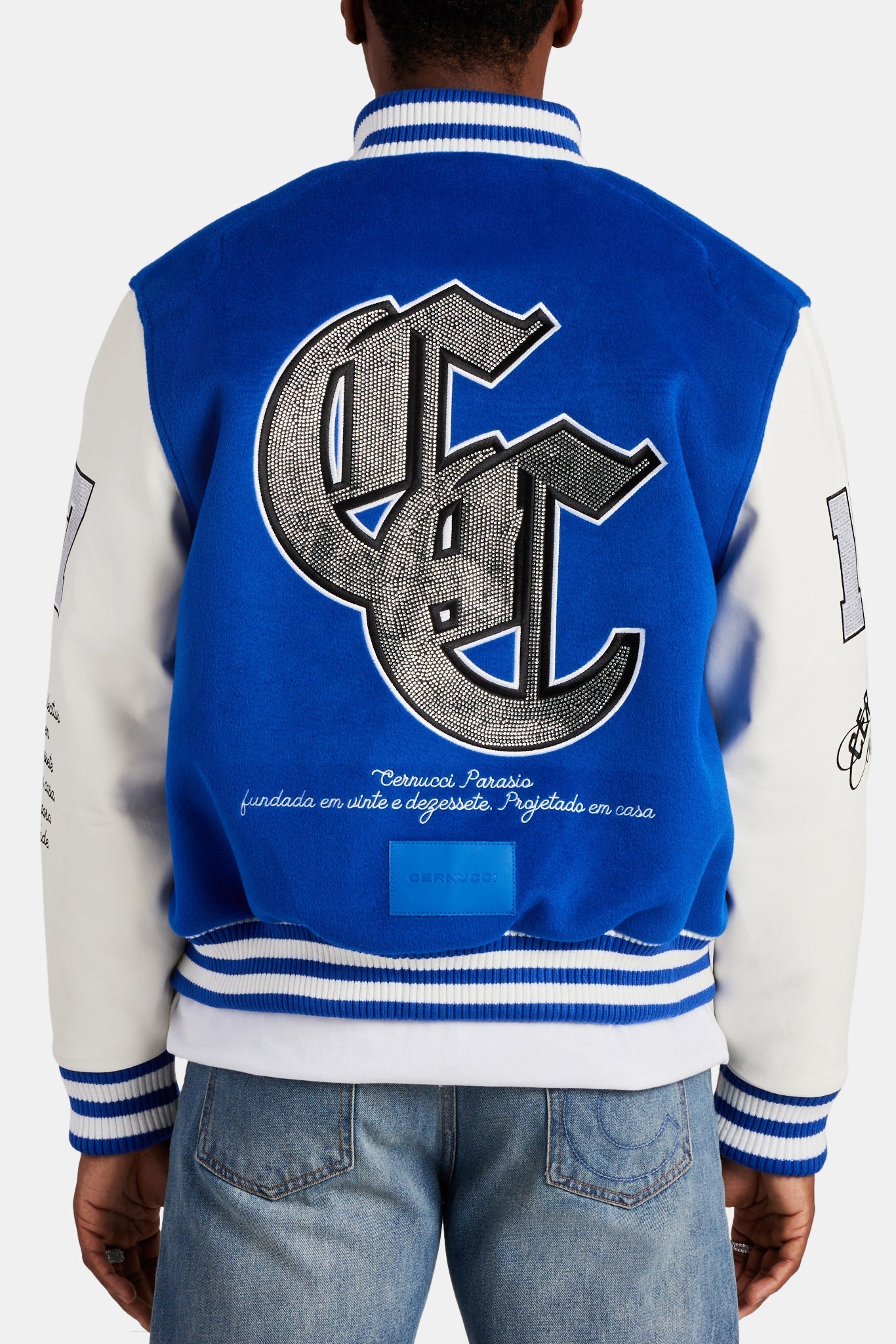 Limited Edition AmalfiGold Rhinestone Varsity Bomber - Cobalt