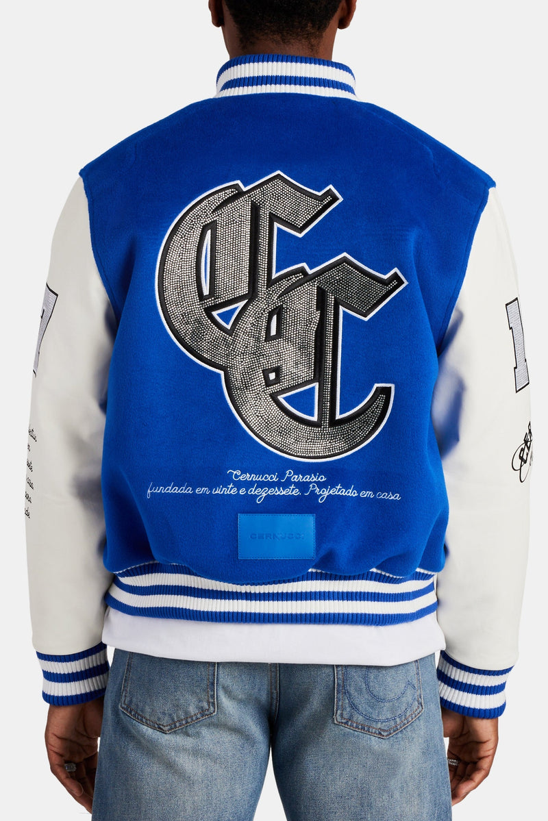 Limited Edition AmalfiGold Rhinestone Varsity Bomber - Cobalt