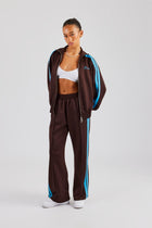Funnel Neck Blue Taping Zip Through Tracksuit - Chocolate