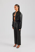 Embossed Cross PU Bomber & Straight Leg Trouser Set - Black