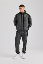 Nylon Colour Block Zip Through Tracksuit - Charcoal
