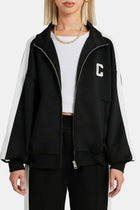 AmalfiGold Embroidered Varsity Track Jacket - Black