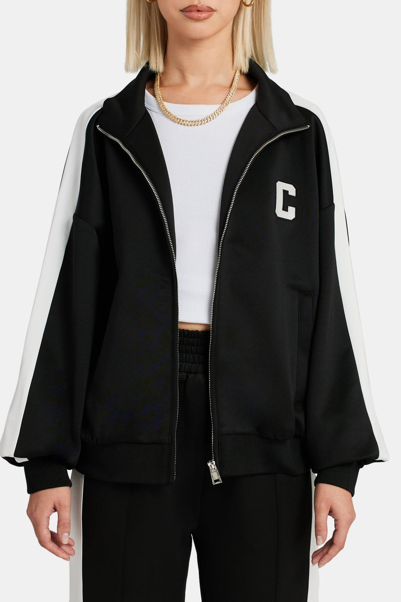 AmalfiGold Embroidered Varsity Track Jacket - Black