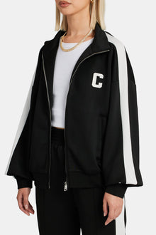AmalfiGold Embroidered Varsity Track Jacket - Black