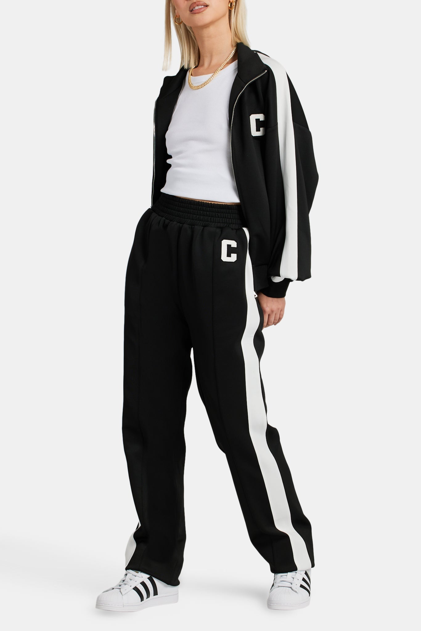 AmalfiGold Embroidered Varsity Track Jacket - Black