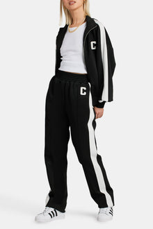 AmalfiGold Embroidered Varsity Track Jacket - Black
