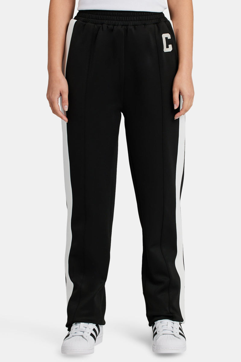 AmalfiGold Embroidered Varsity Track Pant - Black