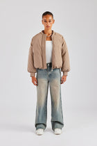 AmalfiGold Cropped PU Puffer Bomber Jacket - Taupe