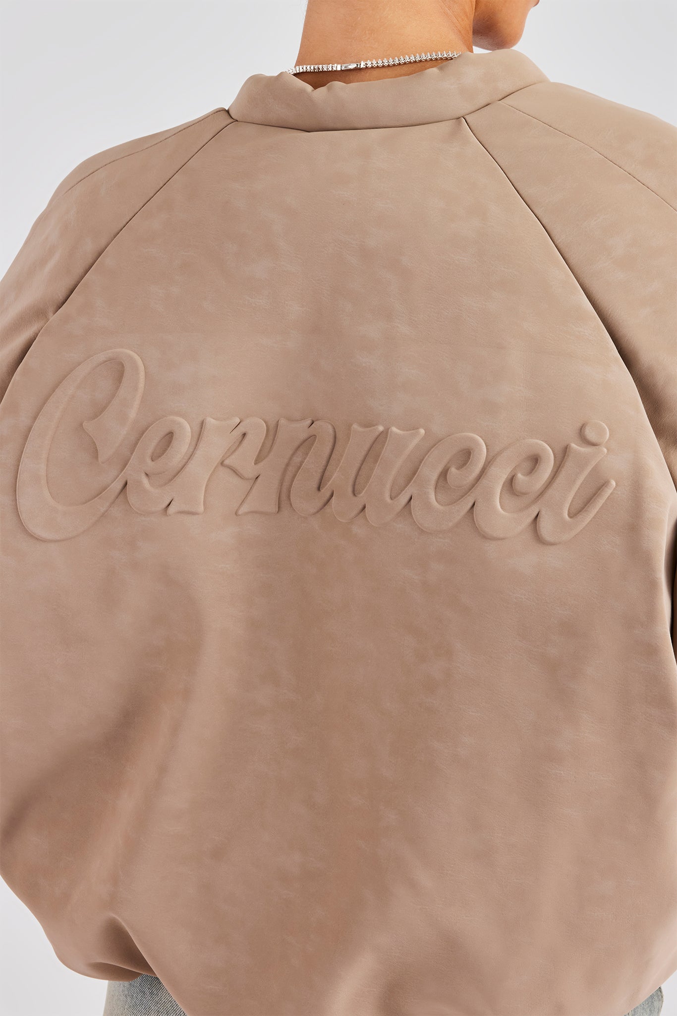 AmalfiGold Cropped PU Puffer Bomber Jacket - Taupe