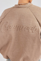 AmalfiGold Cropped PU Puffer Bomber Jacket - Taupe
