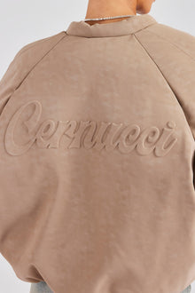AmalfiGold Cropped PU Puffer Bomber Jacket - Taupe