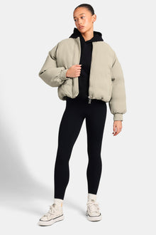 AmalfiGold Cropped PU Puffer Bomber Jacket - Sage
