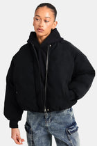 AmalfiGold Cropped PU Puffer Bomber Jacket - Black