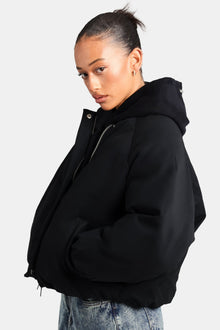 AmalfiGold Cropped PU Puffer Bomber Jacket - Black