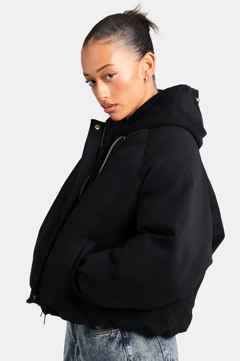 AmalfiGold Cropped PU Puffer Bomber Jacket - Black