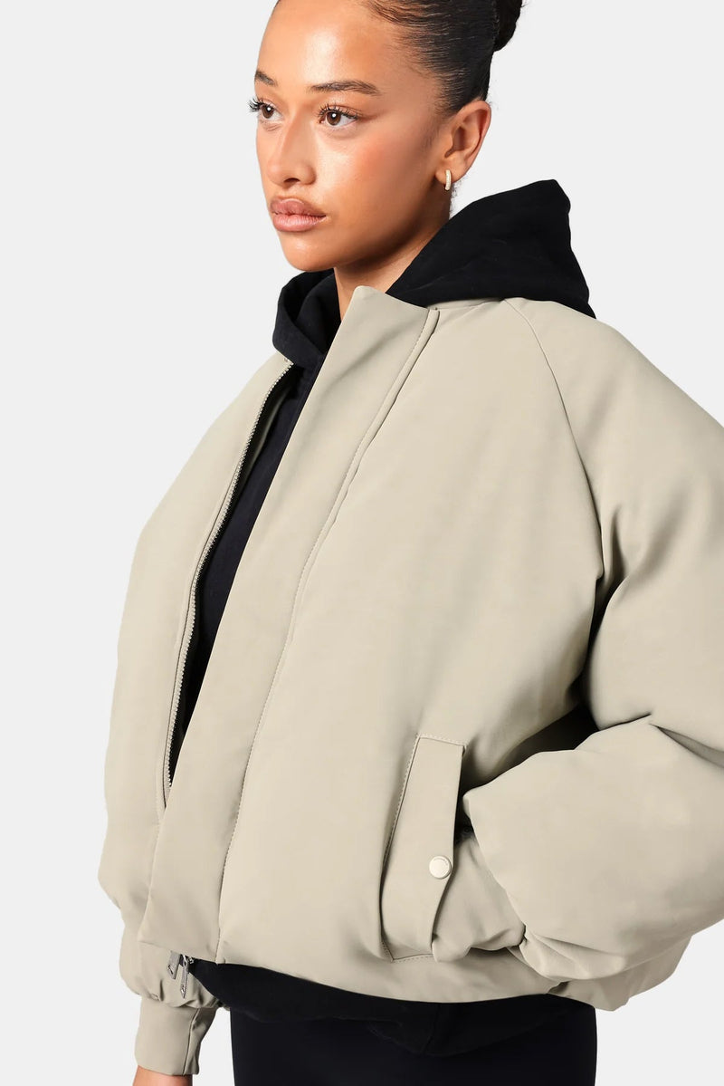 AmalfiGold Cropped PU Puffer Bomber Jacket - Sage
