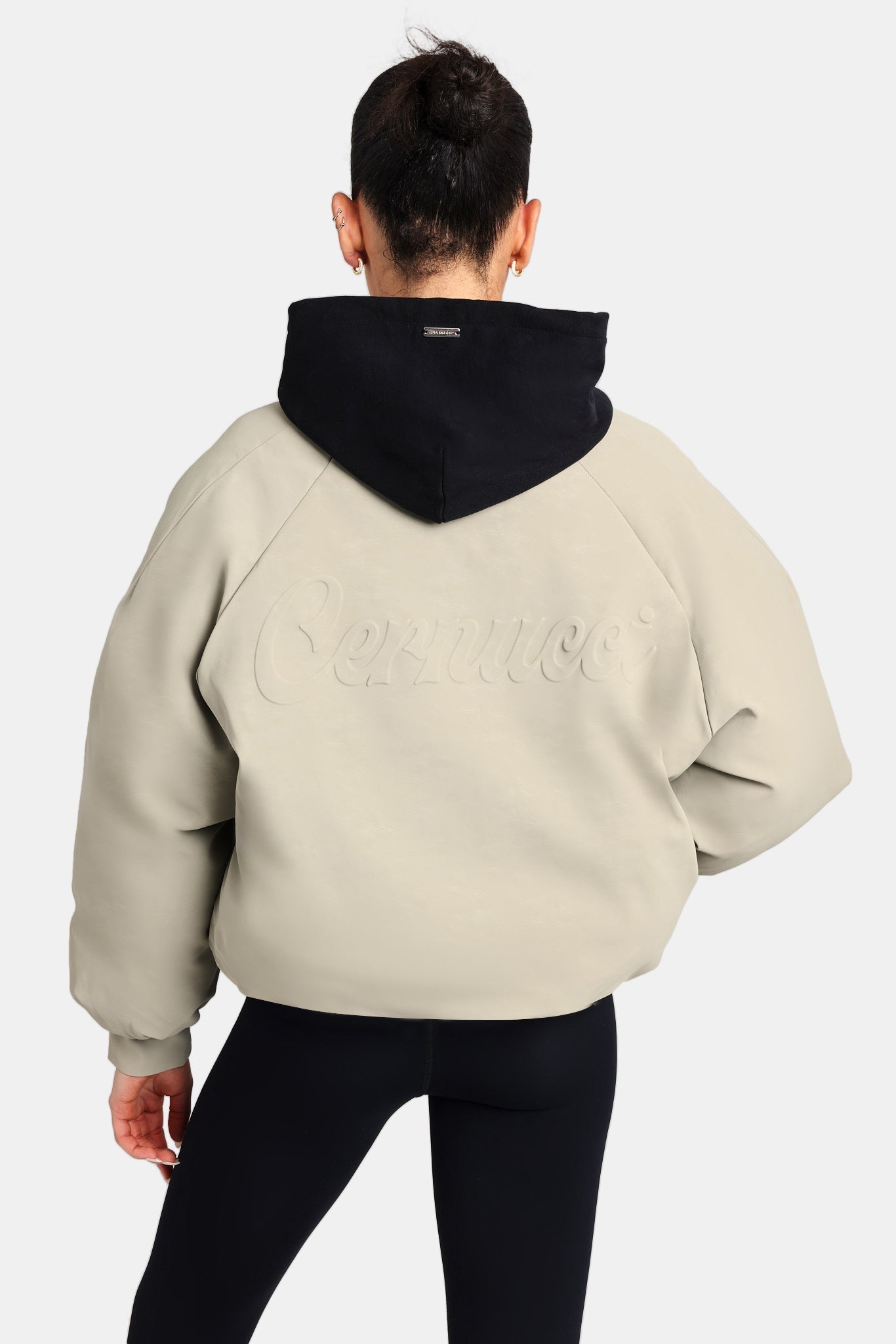 AmalfiGold Cropped PU Puffer Bomber Jacket - Sage