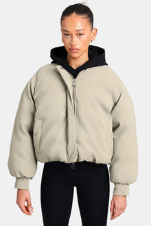 AmalfiGold Cropped PU Puffer Bomber Jacket - Sage