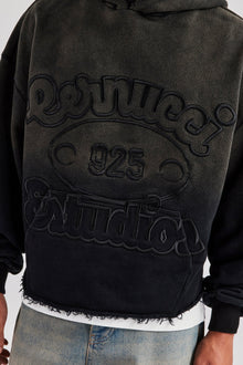 Washed Embroidered Boxy Hoodie - Black