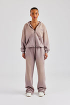 Washed Boxy Fit Zip Through Hoodie - Mauve
