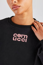 Glitter Applique Cropped Sweatshirt - Black
