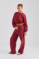 Glitter Applique Wide Leg Jogger - Cherry Red